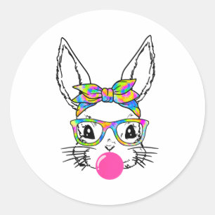 Cute Bunny With Bandana Tie Dye Glasses Bubblegum Classic Round Sticker