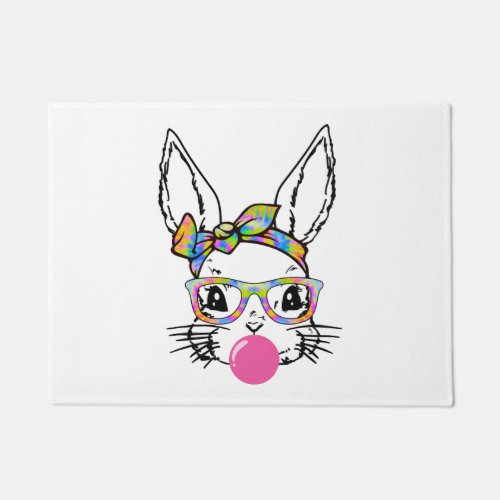 Cute Bunny With Bandana Tie Dye Glasses Bubblegum Doormat