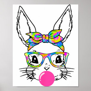 Cute Bunny With Bandana Tie Dye Glasses Bubblegum  Poster