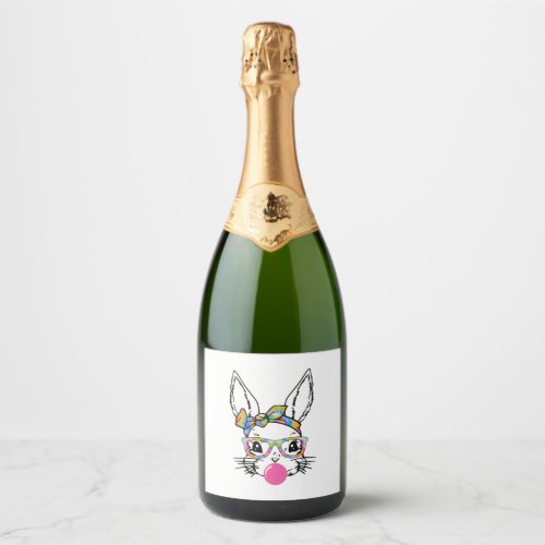 Cute Bunny With Bandana Tie Dye Glasses Bubblegum Sparkling Wine Label