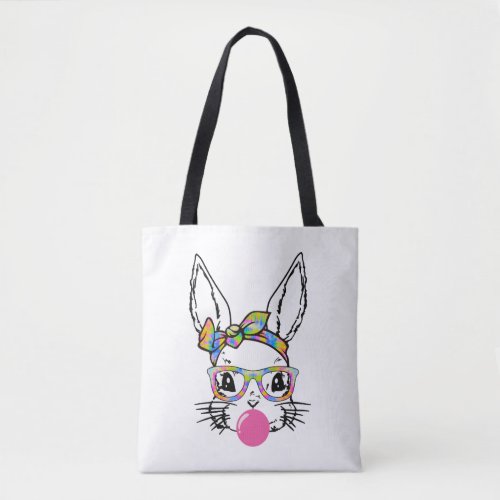 Cute Bunny With Bandana Tie Dye Glasses Bubblegum Tote Bag