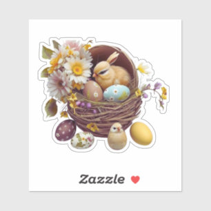 Cute bunny with basket eggs Easter day stiker Sticker