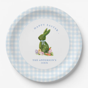 Cute Bunny with Blue Gingham border Easter brunch Paper Plates