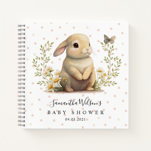 Cute Bunny with Butterfly Baby Shower Guest Book