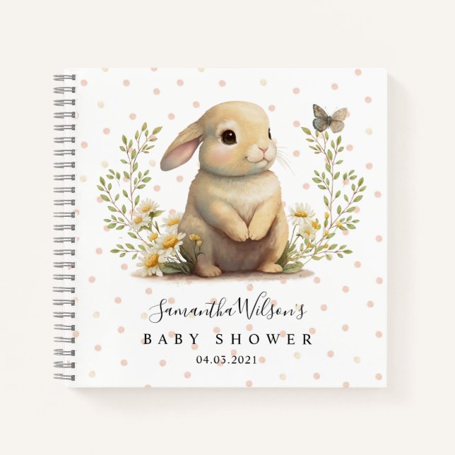Cute Bunny with Butterfly Baby Shower Guest Book (Front)