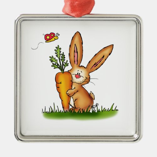 Cute Bunny with Carrot by Gerda SteinerSend2smile Metal Ornament