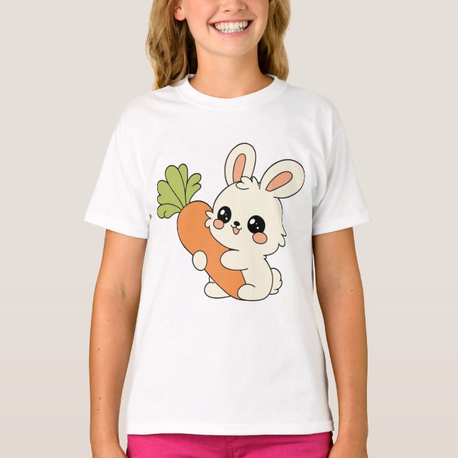 Cute Bunny with Carrot Kids T-Shirt (Front)