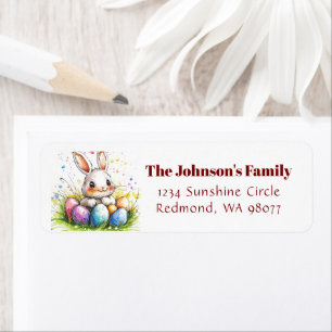 Cute bunny with colorful eggs address label