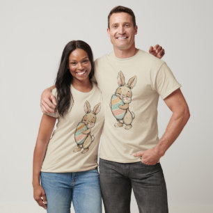 Cute Bunny with Colourful Easter Egg Illustration T-Shirt