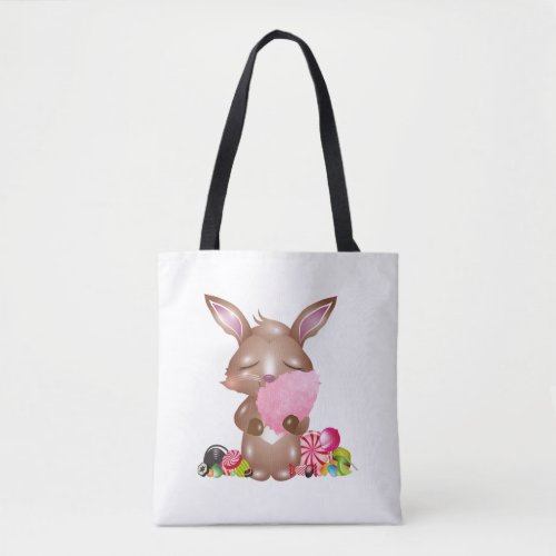 cute bunny with cotton candy and sweets tote bag