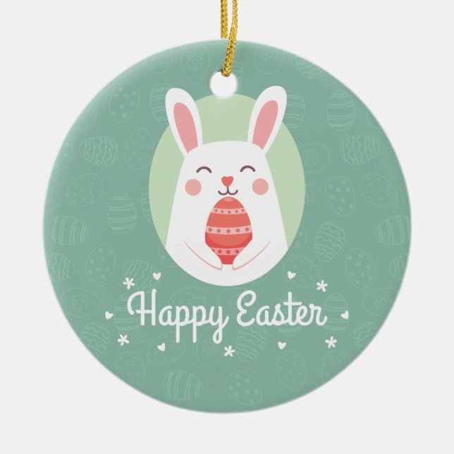 Cute Bunny with Easter Egg | Ceramic Ornament (Front)