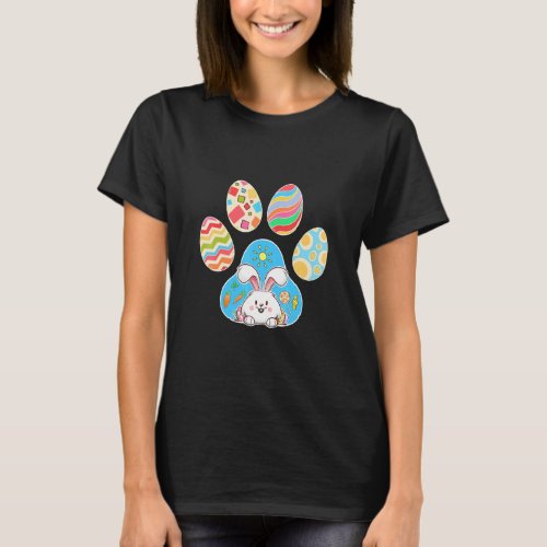 Cute Bunny With Easter Egg Inside Dog Paw Happy Ea T_Shirt