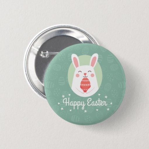 Cute Bunny With Easter Egg | Pin Button | Zazzle