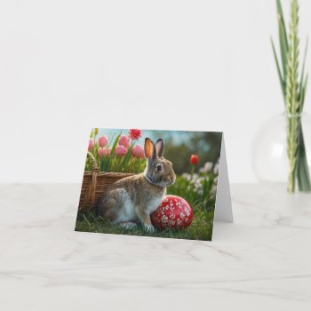 Cute Bunny With Easter Egg Spring Flowers Card by sirylok at Zazzle