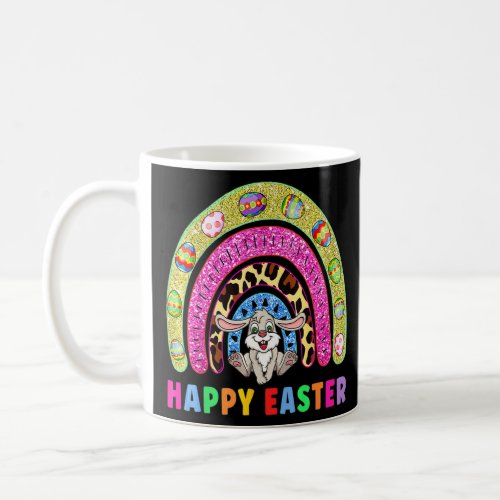 Cute Bunny With Easter Eggs Hunters Rainbow Happy  Coffee Mug