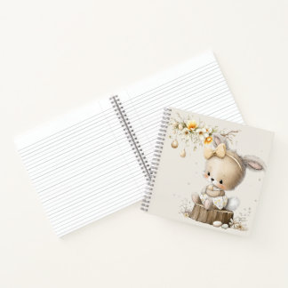 cute bunny with Easter eggs in a flower meadow Notebook