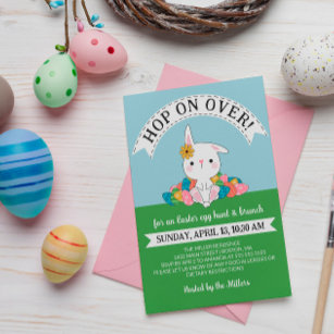 Cute Bunny with Eggs Easter Egg Hunt & Brunch Invitation