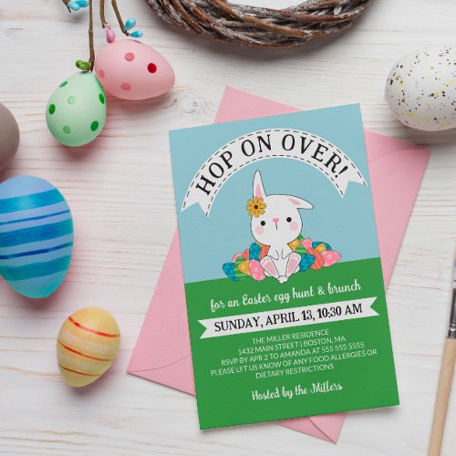 Cute Bunny with Eggs Easter Egg Hunt  Brunch Invitation