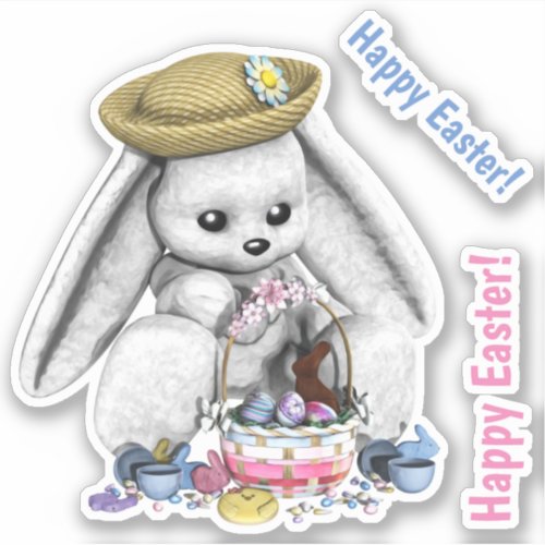 Cute Bunny with Filled Easter Basket Sticker