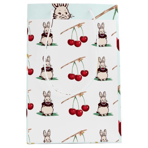 Cute Bunny with flowers and Cherries Medium Gift Bag