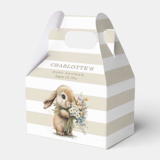Cute Bunny with Flowers Baby Shower Favor Boxes (Front Side)