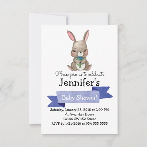 Cute Bunny with flowers Baby SHOWER Party Invitation