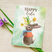 Cute bunny with flowers happy Easter 