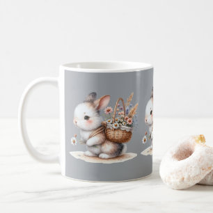 Cute Bunny with Flowers Watercolor Art Coffee Mug