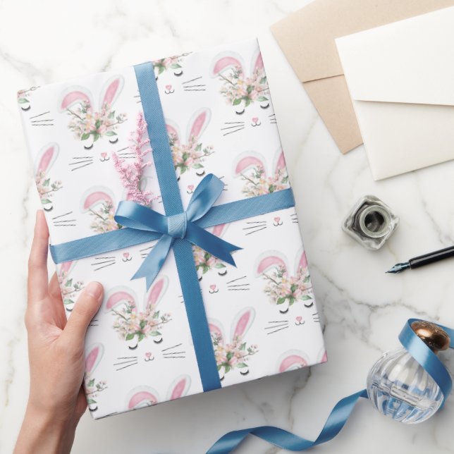 Cute Bunny with Flowers Wrapping Paper (Gifting)
