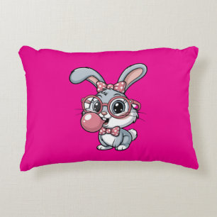 Cute Bunny with Glasses Blowing Bubble Gum Accent Pillow