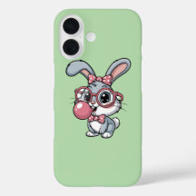 Cute Bunny with Glasses Blowing Bubble Gum