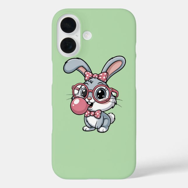 Cute Bunny with Glasses Blowing Bubble Gum Case-Mate iPhone Case (Back)