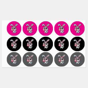 Cute Bunny with Glasses Blowing Bubble Gum Labels