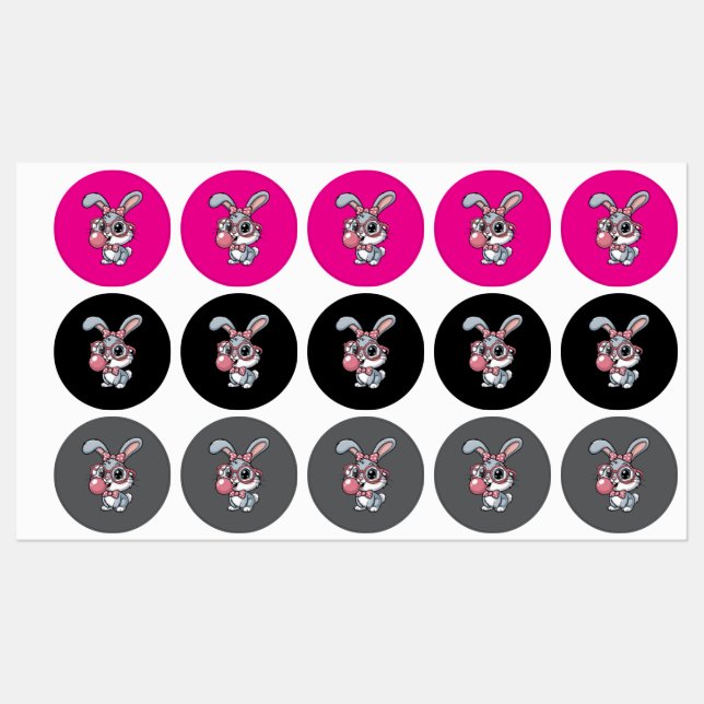 Cute Bunny with Glasses Blowing Bubble Gum Labels (Sheet)