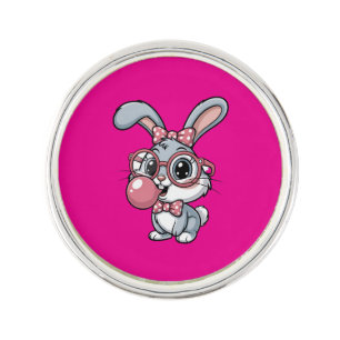 Cute Bunny with Glasses Blowing Bubble Gum Lapel Pin