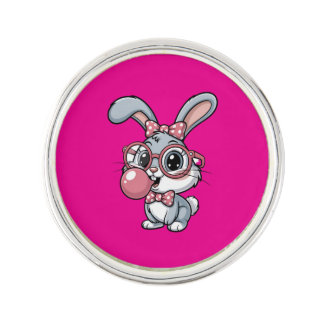 Cute Bunny with Glasses Blowing Bubble Gum Lapel Pin