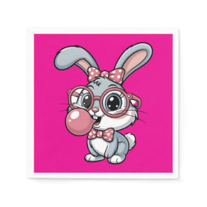 Cute Bunny with Glasses Blowing Bubble Gum Napkins