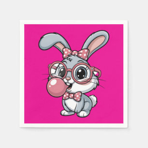 Cute Bunny with Glasses Blowing Bubble Gum Napkins