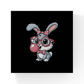 Cute Bunny with Glasses Blowing Bubble Gum Paperweight