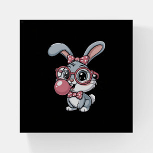 Cute Bunny with Glasses Blowing Bubble Gum Paperweight