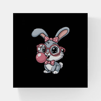 Cute Bunny with Glasses Blowing Bubble Gum Paperweight