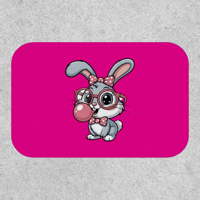 Cute Bunny with Glasses Blowing Bubble Gum Patch (Front)