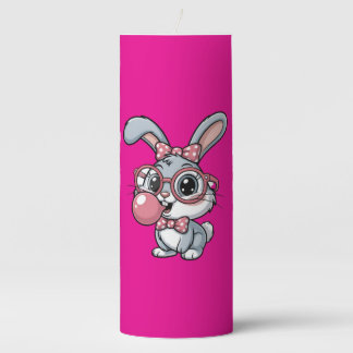 Cute Bunny with Glasses Blowing Bubble Gum Pillar Candle