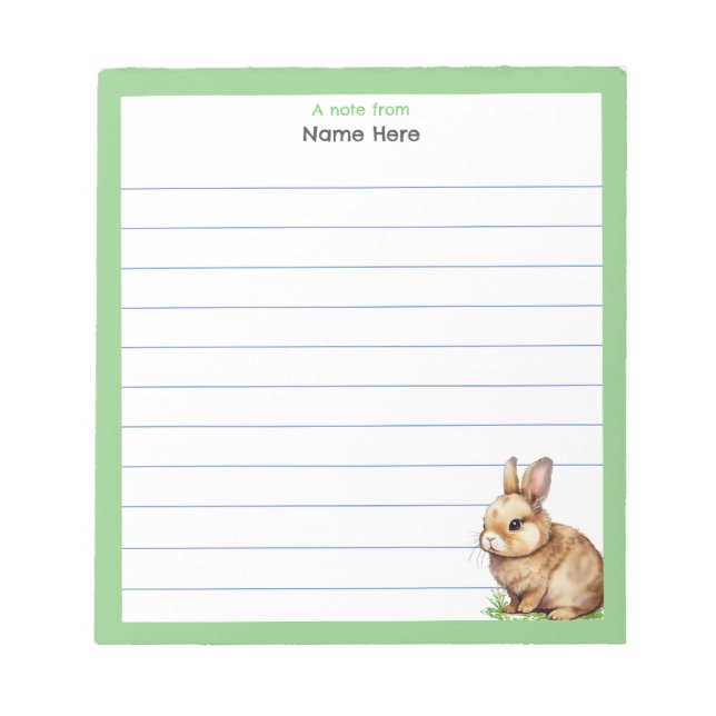 Cute Bunny with Green Frame Lined Notepad (Front)
