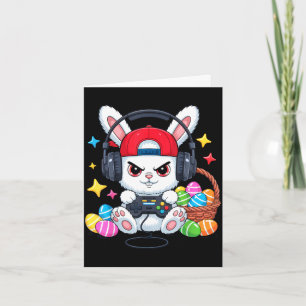 Cute bunny with headphones gaming easter card