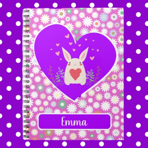 Cute Bunny with Hearts and Flowers Notebook