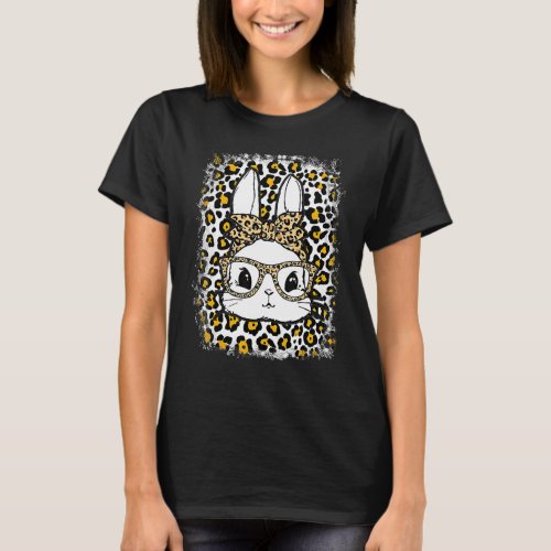 Cute Bunny With Leopard Bandana and Glasses Funny  T_Shirt
