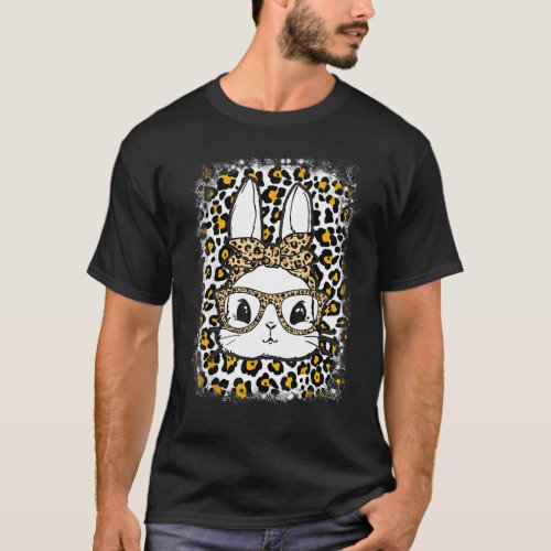 Cute Bunny With Leopard Bandana and Glasses Funny  T_Shirt