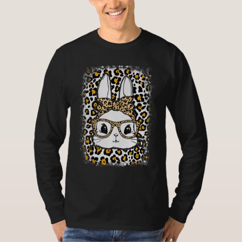 Cute Bunny With Leopard Bandana and Glasses Funny  T_Shirt