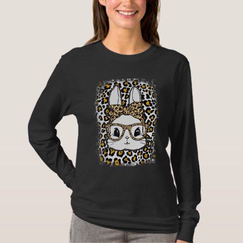 Cute Bunny With Leopard Bandana and Glasses Funny  T_Shirt